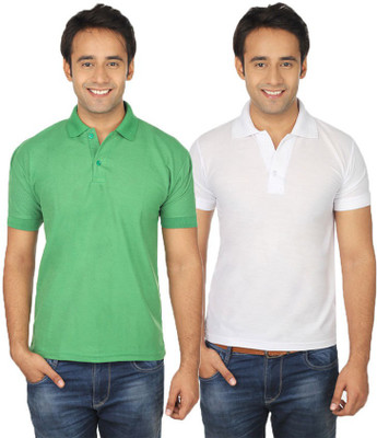 

Quetzal Solid Men's Polo Neck Green, White T-Shirt(Pack of 2, Light green;white