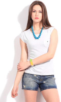 Wrangler Solid Women's Round Neck White T-Shirt