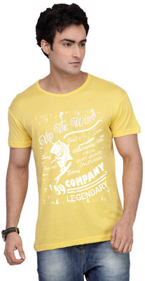 

Inkovy Graphic Print Men' Round Neck Yellow T-Shirt
