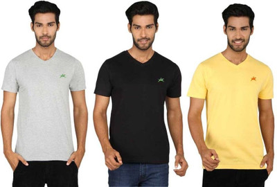 

SayItLoud Solid Men's V-neck Multicolor T-Shirt(Pack of 3), Black;grey;yellow