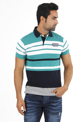 

London Fog Striped Men's Polo Neck Green T-Shirt