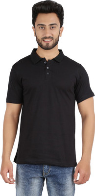 

Ap'pulse Solid Men' Polo Neck Black T-Shirt