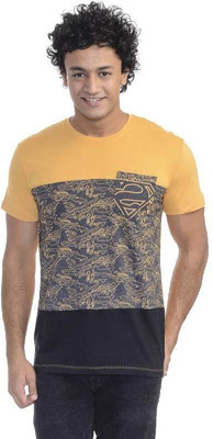 Superman Printed Men' Round Neck Yellow T-Shirt, Anthra;buff yellow