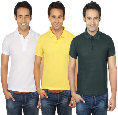 

Quetzal Solid Men's Polo Neck Multicolor T-Shirt(Pack of 3, Green;white;yellow