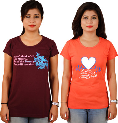 

Tryd Printed Women' Round Neck Multicolor T-Shirt(Pack of 2
