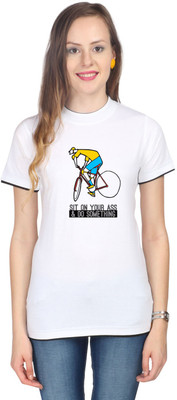 Campus Sutra Printed Women' Round Neck White T-Shirt