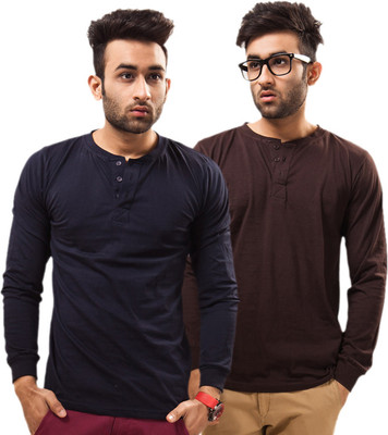 

Unisopent Designs Solid Men's Henley Dark Blue, Brown T-Shirt(Pack of 2, Navy