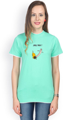

Campus Sutra Printed Women's Round Neck Light Green T-Shirt