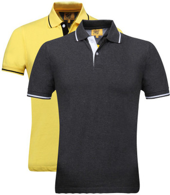 

Campus Sutra Solid Men Henley Multicolor T-Shirt(Pack of 2, Charcoal;yellow
