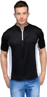 

Scott International Solid Men's Mandarin Collar Black, White T-Shirt