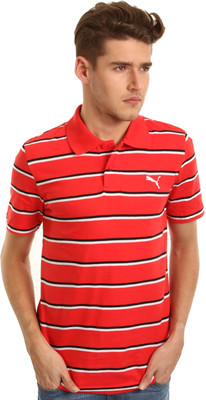 Puma Striped Men' Polo Neck Red T-Shirt, High risk red