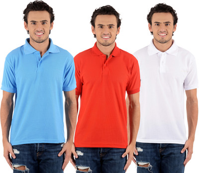 

Blaze Solid Men's Polo Neck Multicolor T-Shirt(Pack of 3, Red;sky blue;white