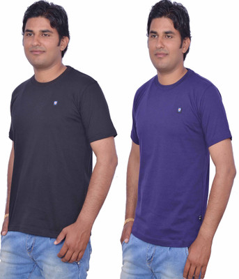 

Leaf Solid Men' Round Neck Black, Purple T-Shirt(Pack of 2