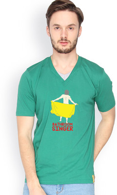 

Campus Sutra Printed Men V-neck Dark Green T-Shirt, Bottle green