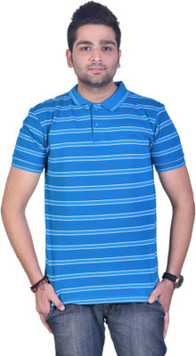 

Colors & Blends Striped Men's Polo Neck Blue, White T-Shirt