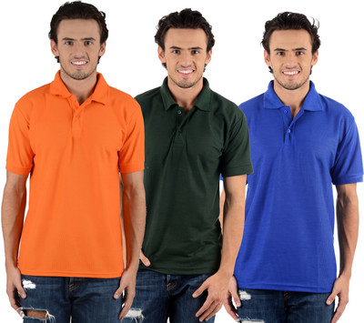 

Blaze Solid Men's Polo Neck Multicolor T-Shirt(Pack of 3, Dark green;orange;royal blue