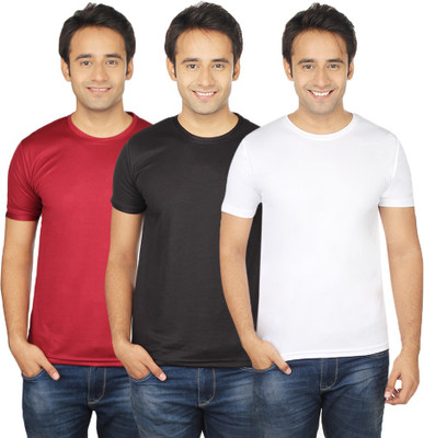 

Quetzal Solid Men's Round Neck White, Black, Maroon T-Shirt(Pack of 3, Black;marron;white