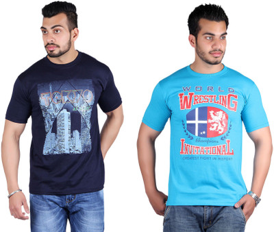

Shineway Printed Men's Round Neck Multicolor T-Shirt(Pack of 2