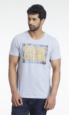 

Masculino Latino Printed Men's Round Neck Grey T-Shirt