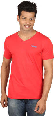 Poshuis Solid Men's V-neck Red T-Shirt