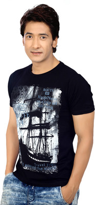 

Free Spirit Printed Men's Round Neck Black T-Shirt