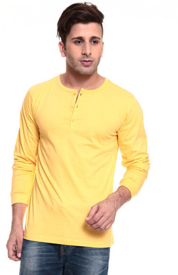 

Izinc Solid Men' Henley Yellow T-Shirt