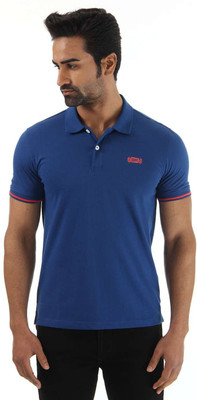 

Flying Machine Solid Men's Polo Neck Blue T-Shirt, True blue