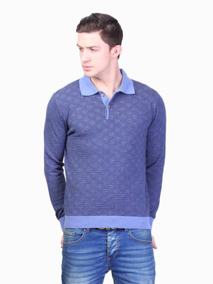 

Kalt Self Design Men Polo Neck Blue T-Shirt