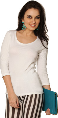 

Miss Chase Solid Women's Round Neck White T-Shirt