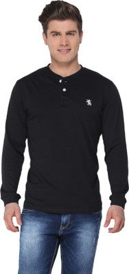

The Cotton Company Solid Men's Henley Black T-Shirt, Obsidian black