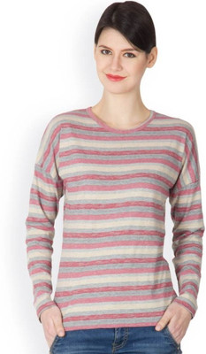 

Hypernation Striped Women' Round Neck Red, Grey T-Shirt, Black