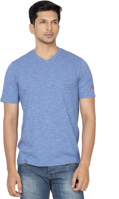 

La Seven Solid Men's V-neck Dark Blue T-Shirt, Tblue
