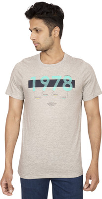 

Red Line Graphic Print Men' Round Neck Grey T-Shirt
