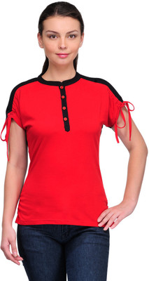 

Stilestreet Solid Women's Round Neck Red T-Shirt