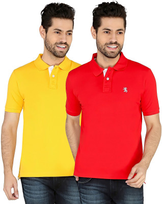 

The Cotton Company Solid Men's Polo Neck Red, Yellow T-Shirt(Pack of 2, Royal blue and maroon