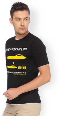 

Campus Sutra Printed Men Round Neck Black T-Shirt