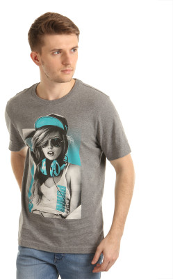 

Puma Graphic Print Men's Round Neck Grey T-Shirt, Medium gray hea