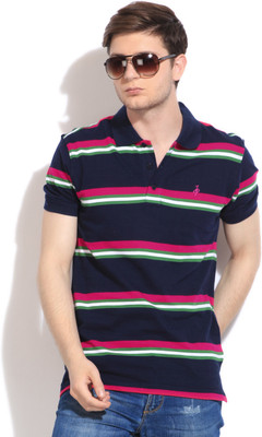 

John Players Striped Men's Polo Neck Dark Blue T-Shirt, 1a7