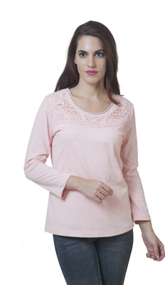 

Rute Embellished Women's Round Neck Pink T-Shirt