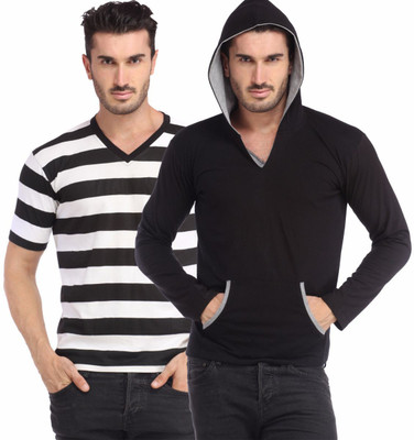

Leana Striped Men's Henley Multicolor T-Shirt(Pack of 2