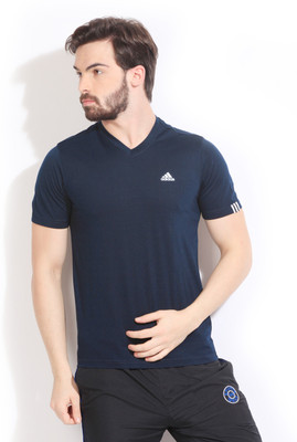 

ADIDAS Solid Men's V-neck Dark Blue T-Shirt, Colnav