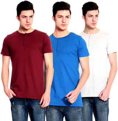 

Lemon & Vodka Solid Men's Henley Multicolor T-Shirt(Pack of 3, Blue