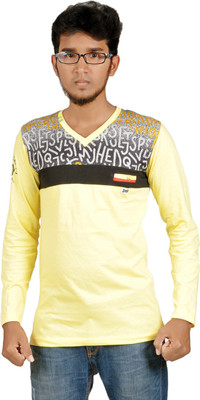 

Harsha Printed Men' V-neck Yellow T-Shirt