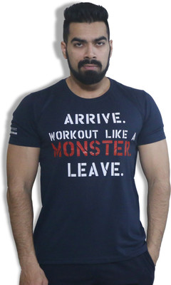 GOSWHIT Printed Men Round Neck Black T-Shirt