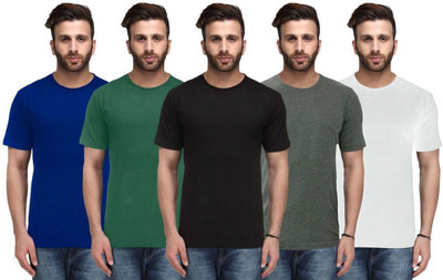 

Nitlon Solid Men's Round Neck Multicolor T-Shirt(Pack of 5