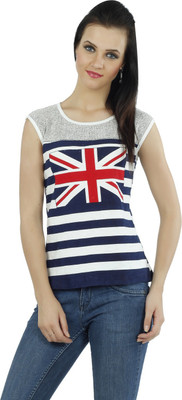 

Ten on Ten Printed Women's Round Neck White, Blue, Red T-Shirt