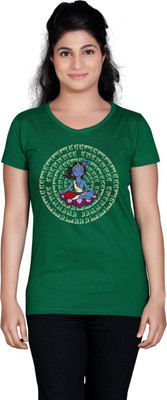 

Tantra Graphic Print Women's Round Neck Green T-Shirt, V.green