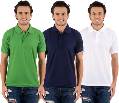 

Blaze Solid Men's Polo Neck Multicolor T-Shirt(Pack of 3, Dark blue;light green;white