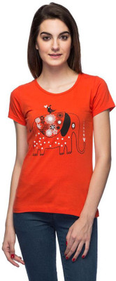 

Noi Animal Print Women's Round Neck Red T-Shirt, Red4