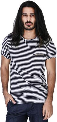 

Mr Button Striped Men' Round Neck Blue T-Shirt
